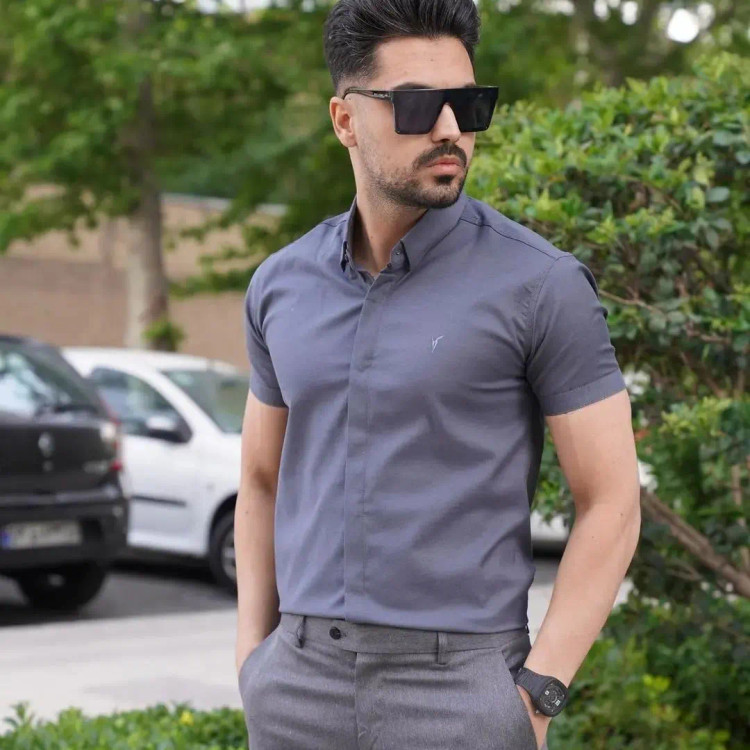 پیراهن آستین کوتاه تک رنگ مردانه