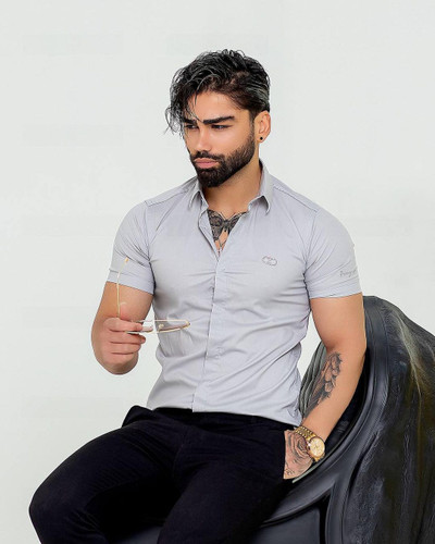 پیراهن آستین کوتاه تک رنگ مردانه