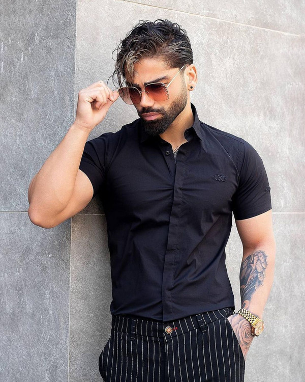 پیراهن آستین کوتاه تک رنگ مردانه