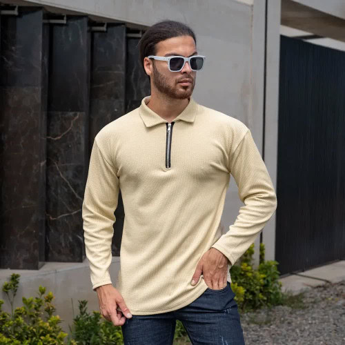 تیشرت نیم زیپ نیم یقه مراکشی مردانه اورجینال استایل اولد مانی old money -ارجینال
