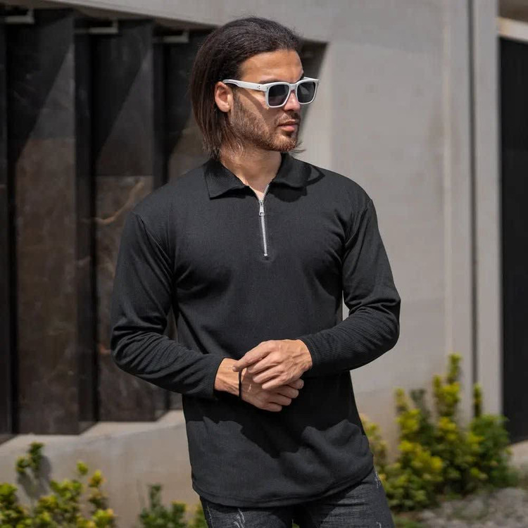 تیشرت نیم زیپ نیم یقه مراکشی مردانه اورجینال استایل اولد مانی old money -ارجینال