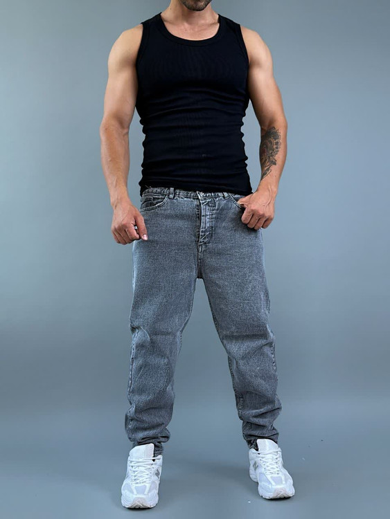 شلوار جین طوسی مردانه مدل مام فیت اورجینال (ترک) با تنخوری عالی، رنگ ثابت -دوخت شرکت L CON