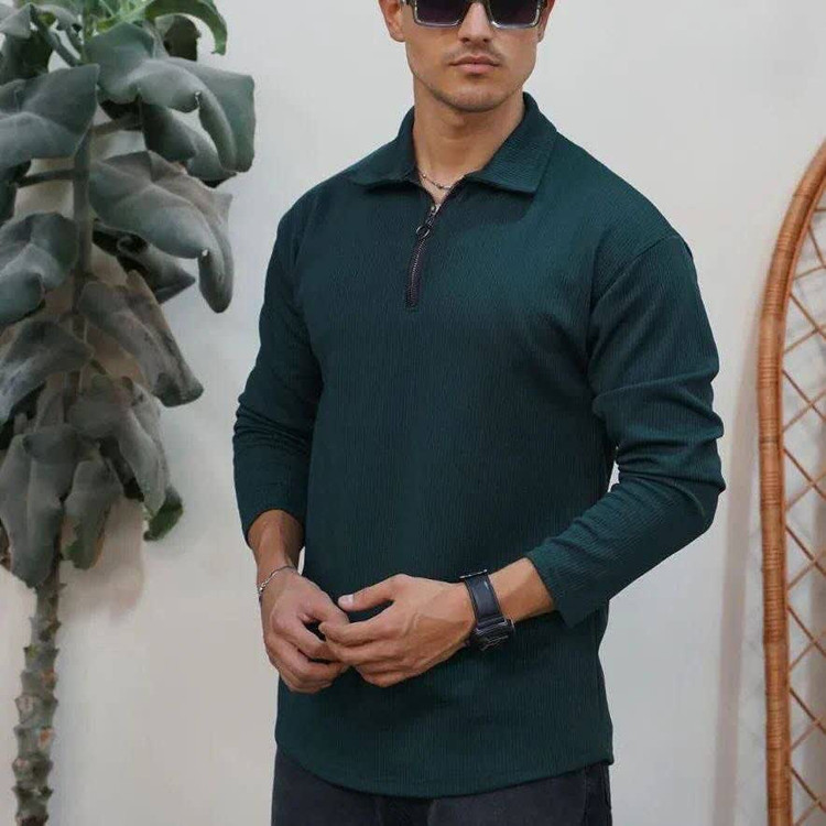 تیشرت نیم زیپ نیم یقه مراکشی مردانه اورجینال استایل اولد مانی old money -ارجینال