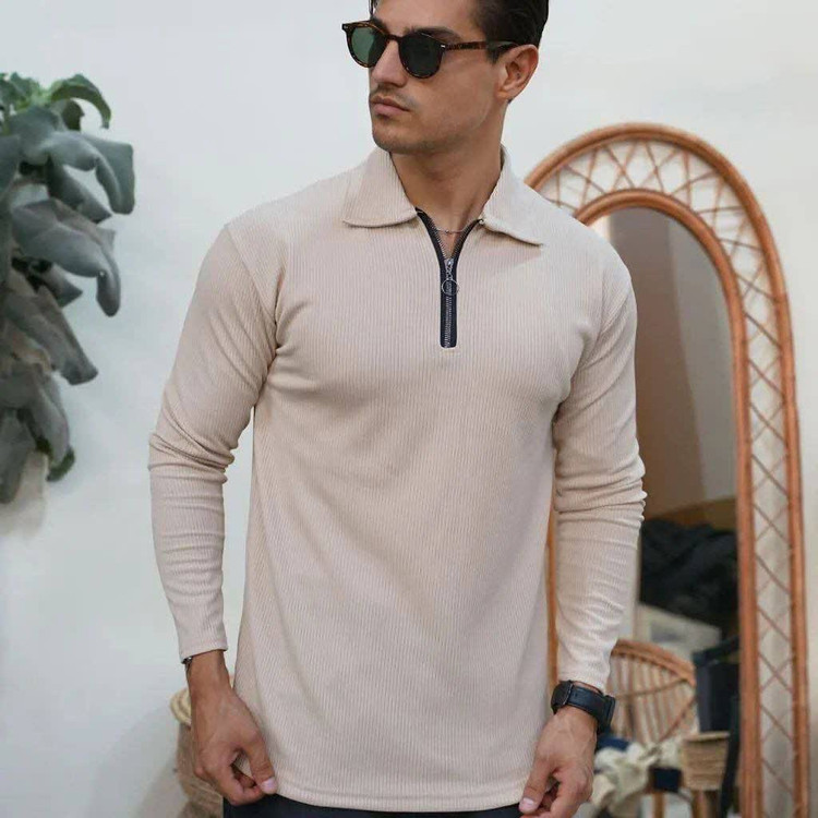 تیشرت نیم زیپ نیم یقه مراکشی مردانه اورجینال استایل اولد مانی old money -ارجینال