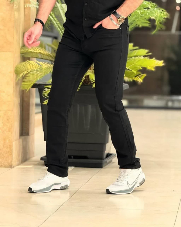 شلوار جین راسته مشکی ترک رنگ ثابت
